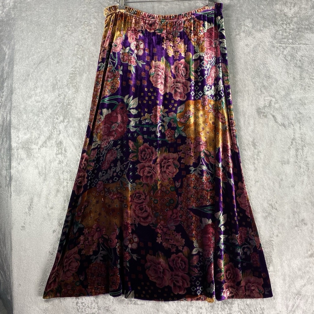 Coldwater Creek Skirt Womens Sz M Purple Floral Silk Velvet Maxi Whimsigoth Dark